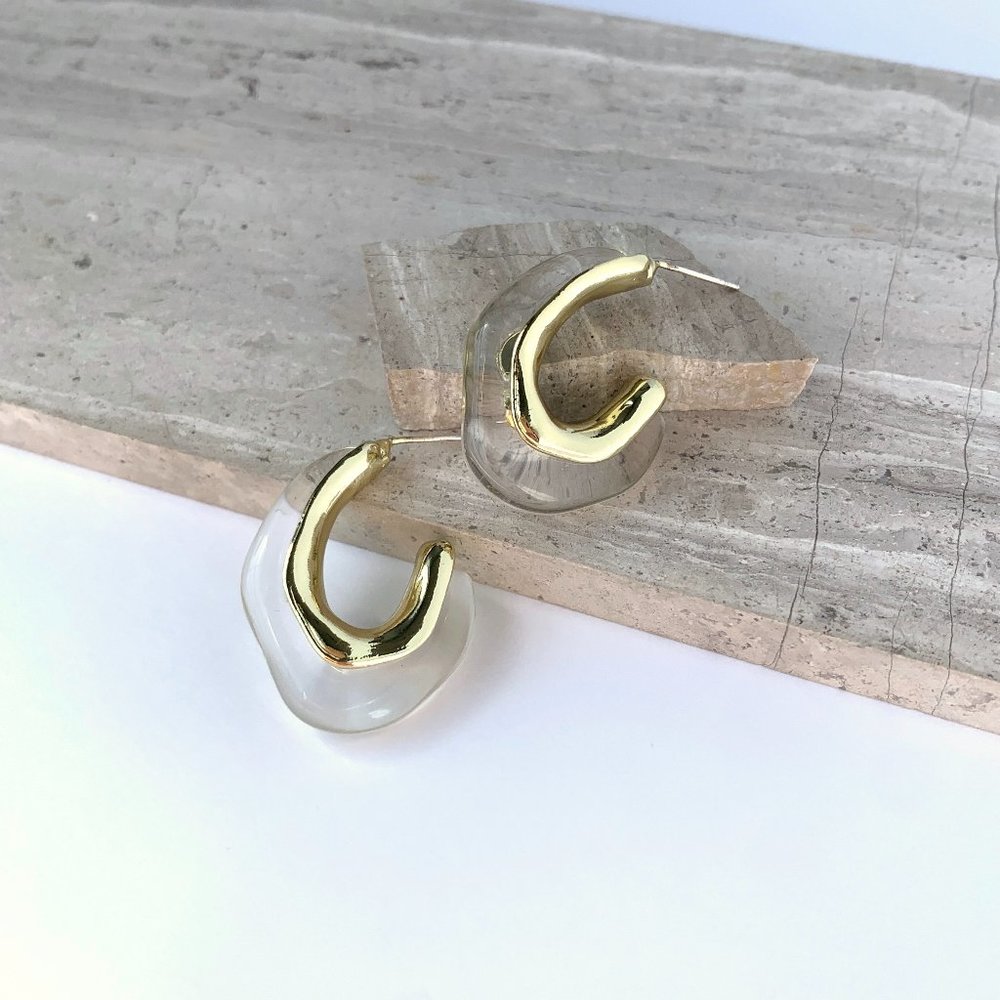 NEW ~ Anthropologie Irregular Resin Clear Hoop Earrings - Picture 10 of 10